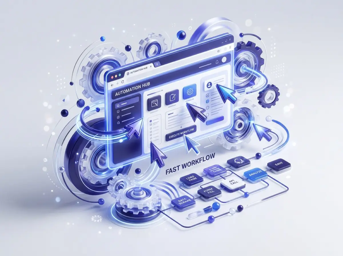 Workflow automation moving a record between a browser, an API call and a database